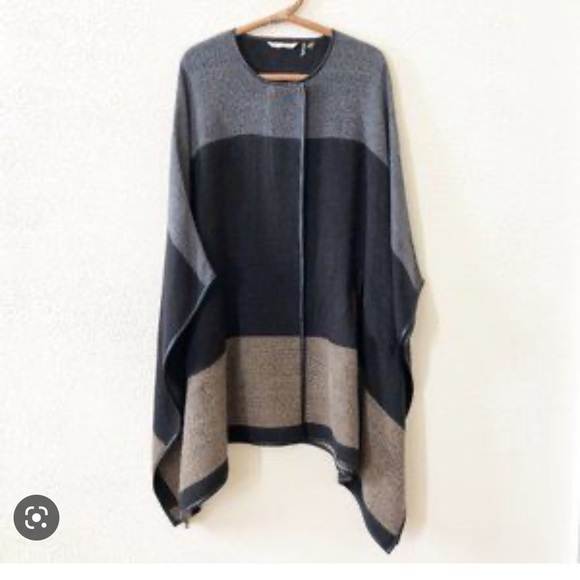 Soft surroundings black brown and gray poncho one size - Picture 1 of 9